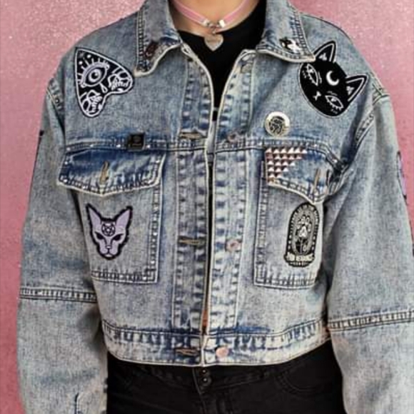SOLD @MARKET!  Lucipurr pt 2! Custom witchy kitty denim jacket! - Picture 10 of 15